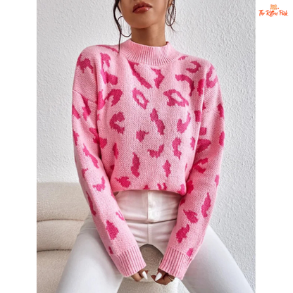 Leopard Print Knit Sweater | Women’s Thick Loose Pullover for Autumn