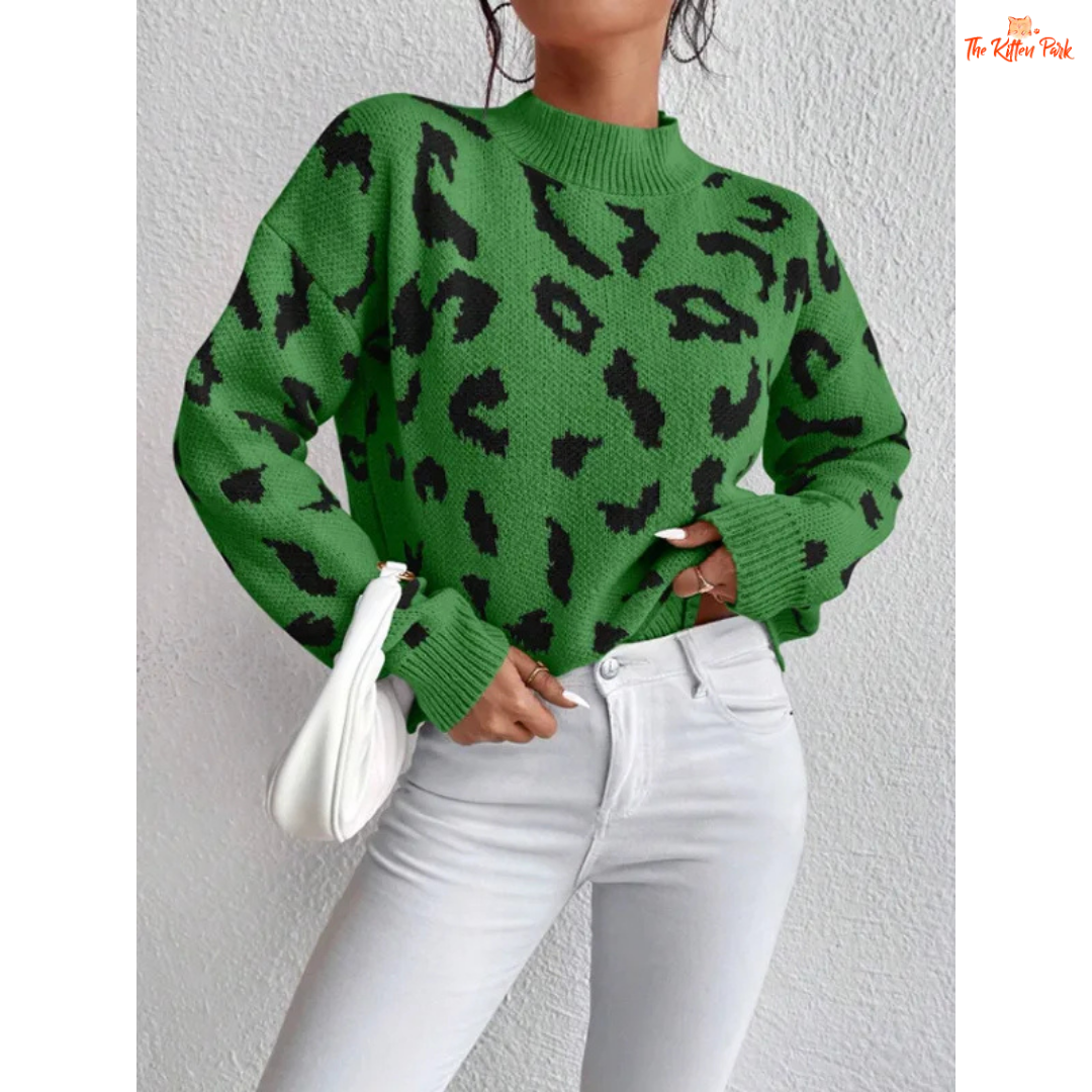 Leopard Print Knit Sweater | Women’s Thick Loose Pullover for Autumn