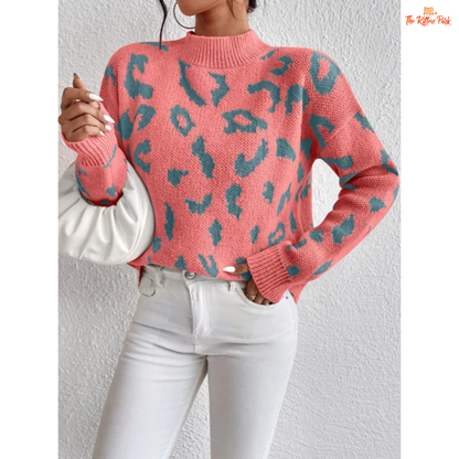 Leopard Print Knit Sweater | Women’s Thick Loose Pullover for Autumn