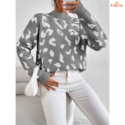 Leopard Print Knit Sweater | Women’s Thick Loose Pullover for Autumn