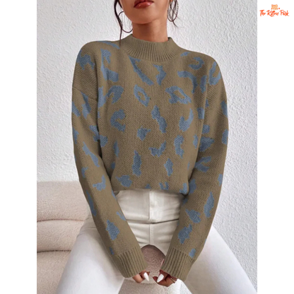 Leopard Print Knit Sweater | Women’s Thick Loose Pullover for Autumn