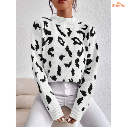 Leopard Print Knit Sweater | Women’s Thick Loose Pullover for Autumn