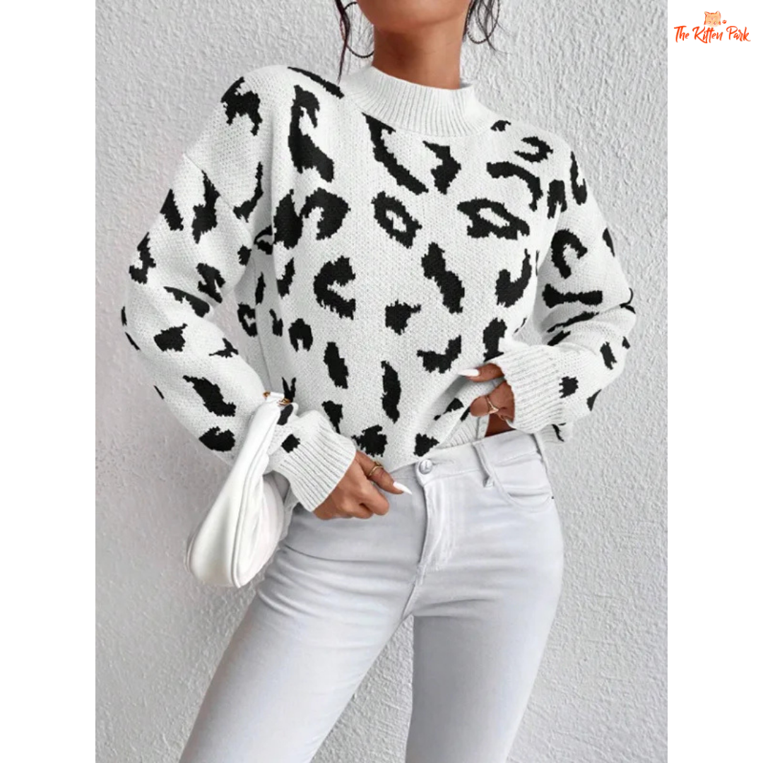 Leopard Print Knit Sweater | Women’s Thick Loose Pullover for Autumn
