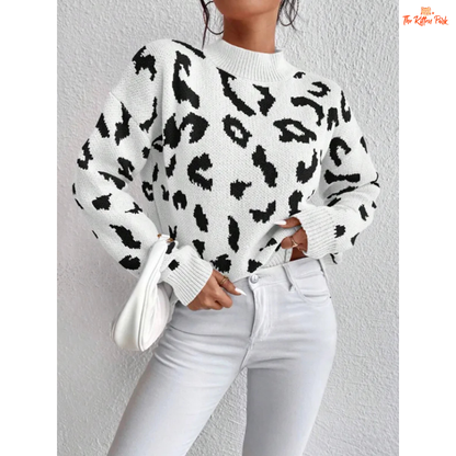 Leopard Print Knit Sweater | Women’s Thick Loose Pullover for Autumn