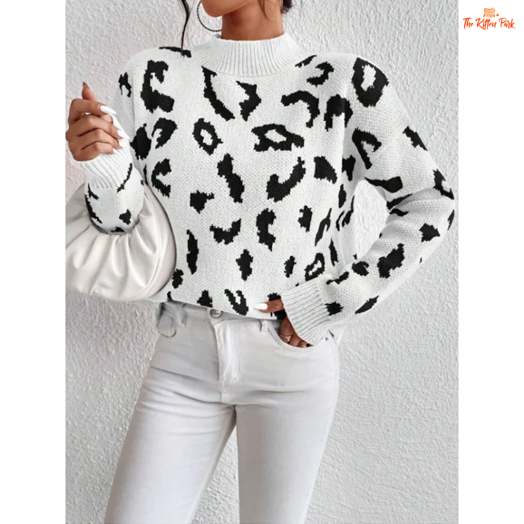 Leopard Print Knit Sweater | Women’s Thick Loose Pullover for Autumn