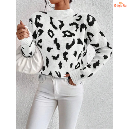 Leopard Print Knit Sweater | Women’s Thick Loose Pullover for Autumn