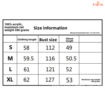 Size chart for clothing with dimensions in centimeters