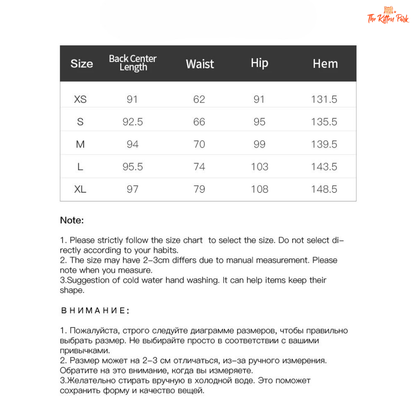 Size chart for clothing with measurements in centimeters