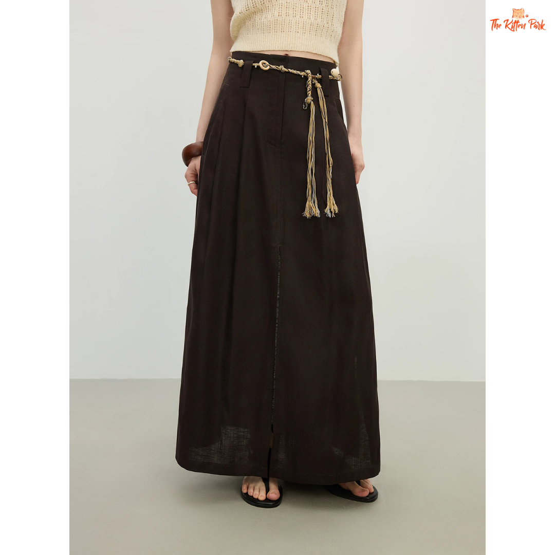 Lyocell Lounge Skirt – Summer 2026, mid-calf A-line with empire waist, lyocell-linen blend in casual style, breathable and lightweight.