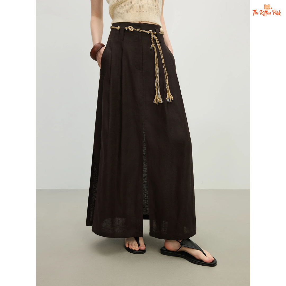 Lyocell Lounge Skirt – Summer 2026, mid-calf A-line with empire waist, lyocell-linen blend in casual style, breathable and lightweight.