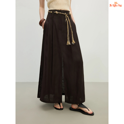 Lyocell Lounge Skirt – Summer 2026, mid-calf A-line with empire waist, lyocell-linen blend in casual style, breathable and lightweight.