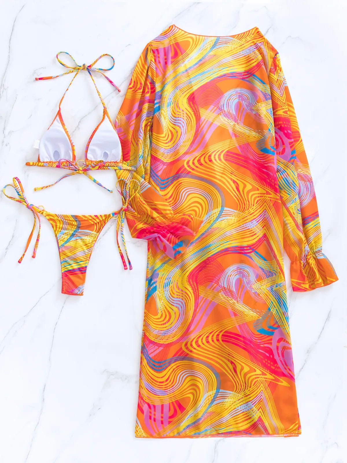 Sun-Kissed Sands Print 3 Pieces Swimsuit
