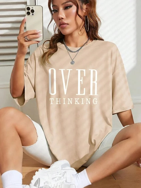 Overthinking Letter Print Breathable T-Shirts