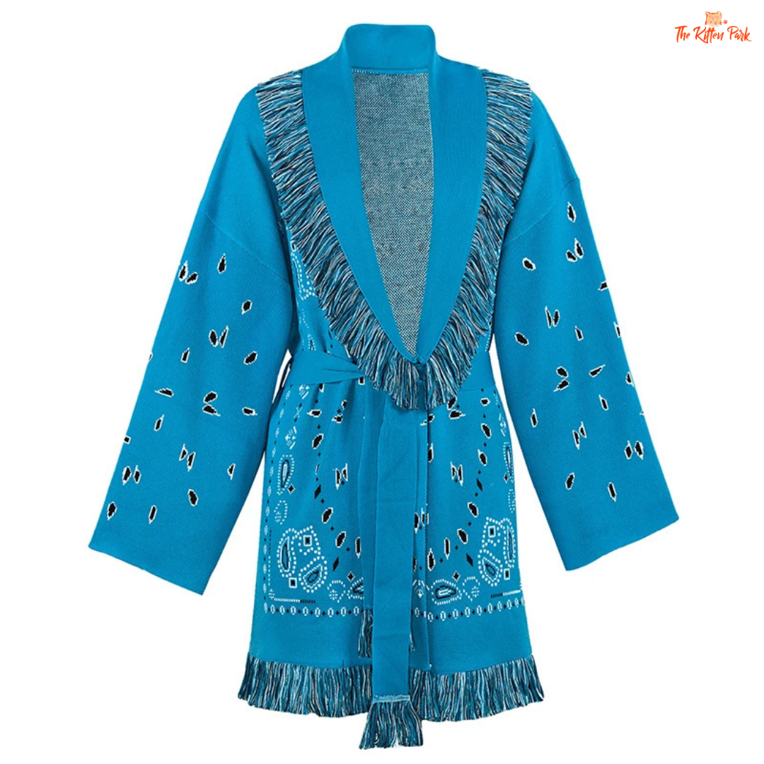 Patchwork Knitted Cardigan – Autumn 2026, loose fit V-neck cardigan with striped patchwork, button closure, extra-heavy knit polyester for autumn and winter.