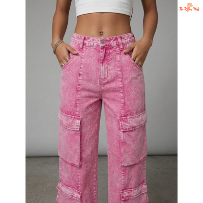 Pink Wide Leg Cargo Jeans – Y2K Streetwear Denim