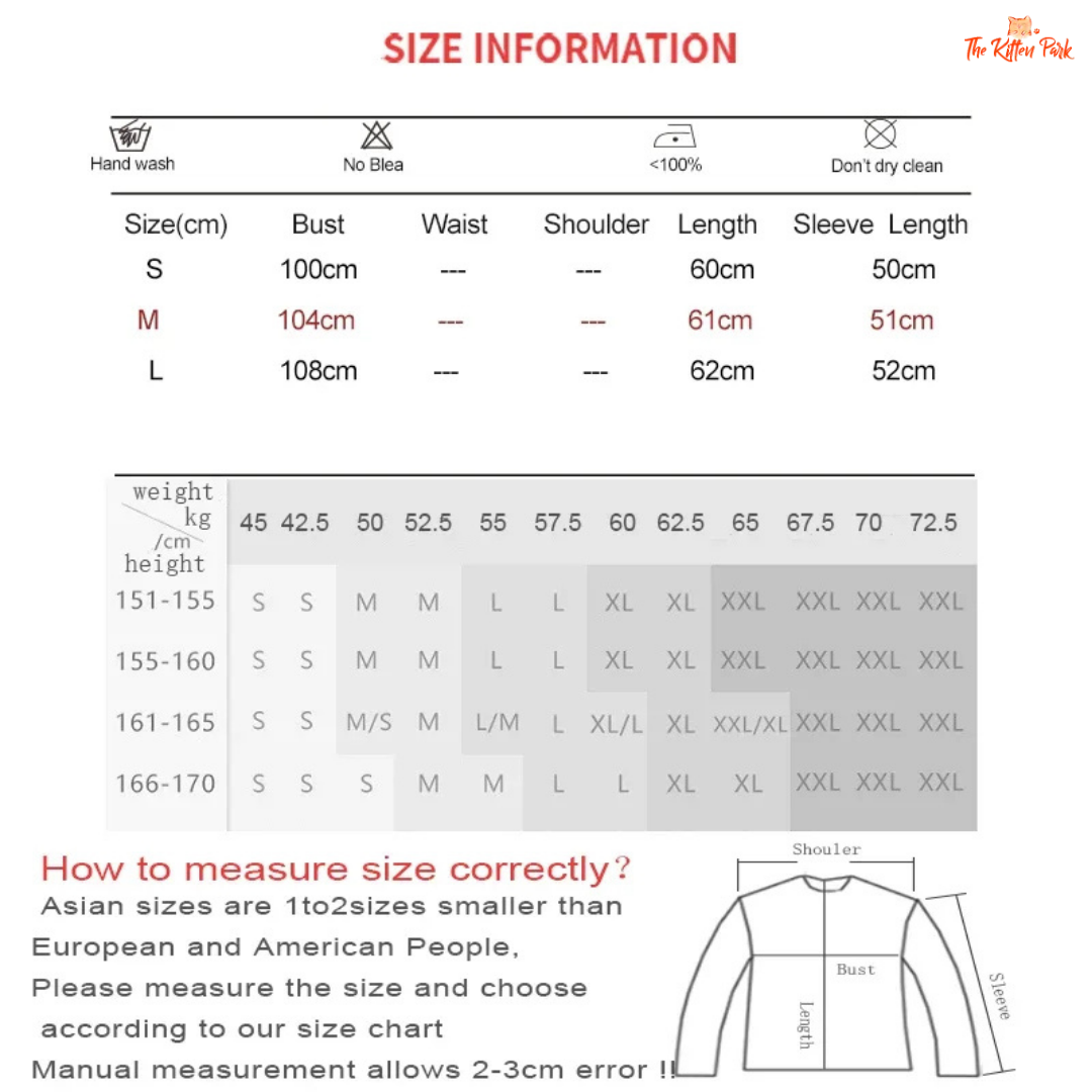 Size chart for clothing with measurements and weight information.