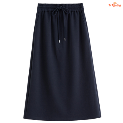 Navy skirt with drawstring waist on a white background