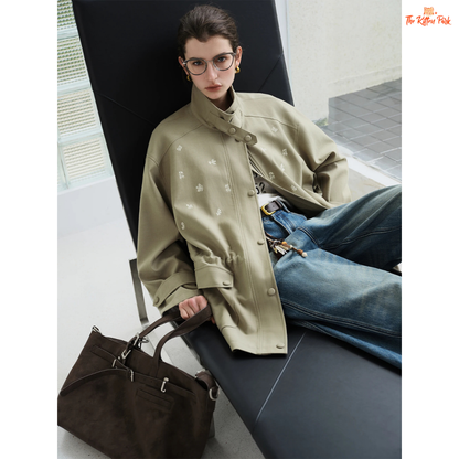 Premium Olive Green Embroidered Jacket – Women’s Boho Outerwear