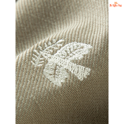 Women’s premium olive green embroidered jacket with zipper closure, turn-down collar, and boho-inspired longline autumn outerwear.