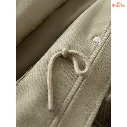 Women’s premium olive green embroidered jacket with zipper closure, turn-down collar, and boho-inspired longline autumn outerwear.