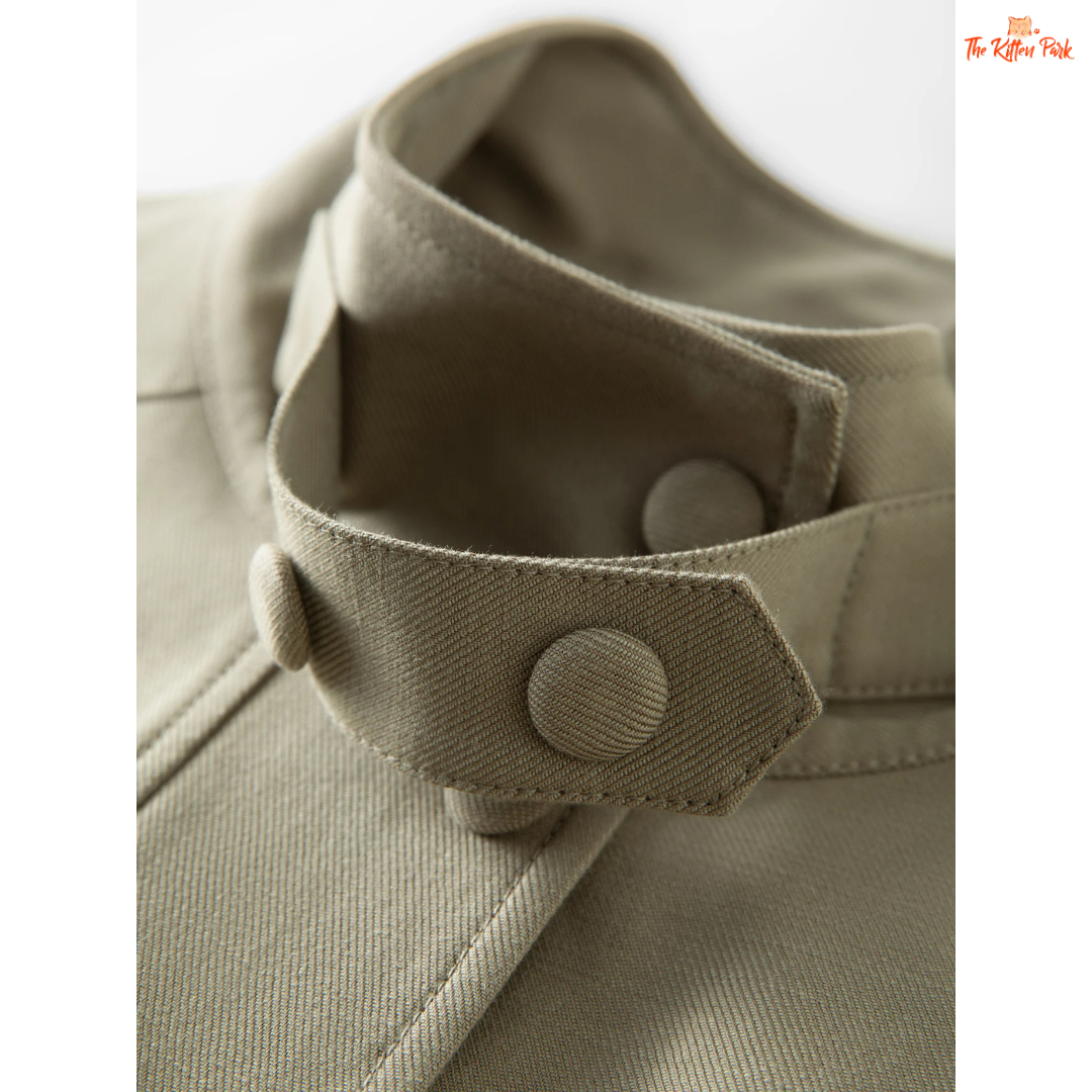 Women’s premium olive green embroidered jacket with zipper closure, turn-down collar, and boho-inspired longline autumn outerwear.