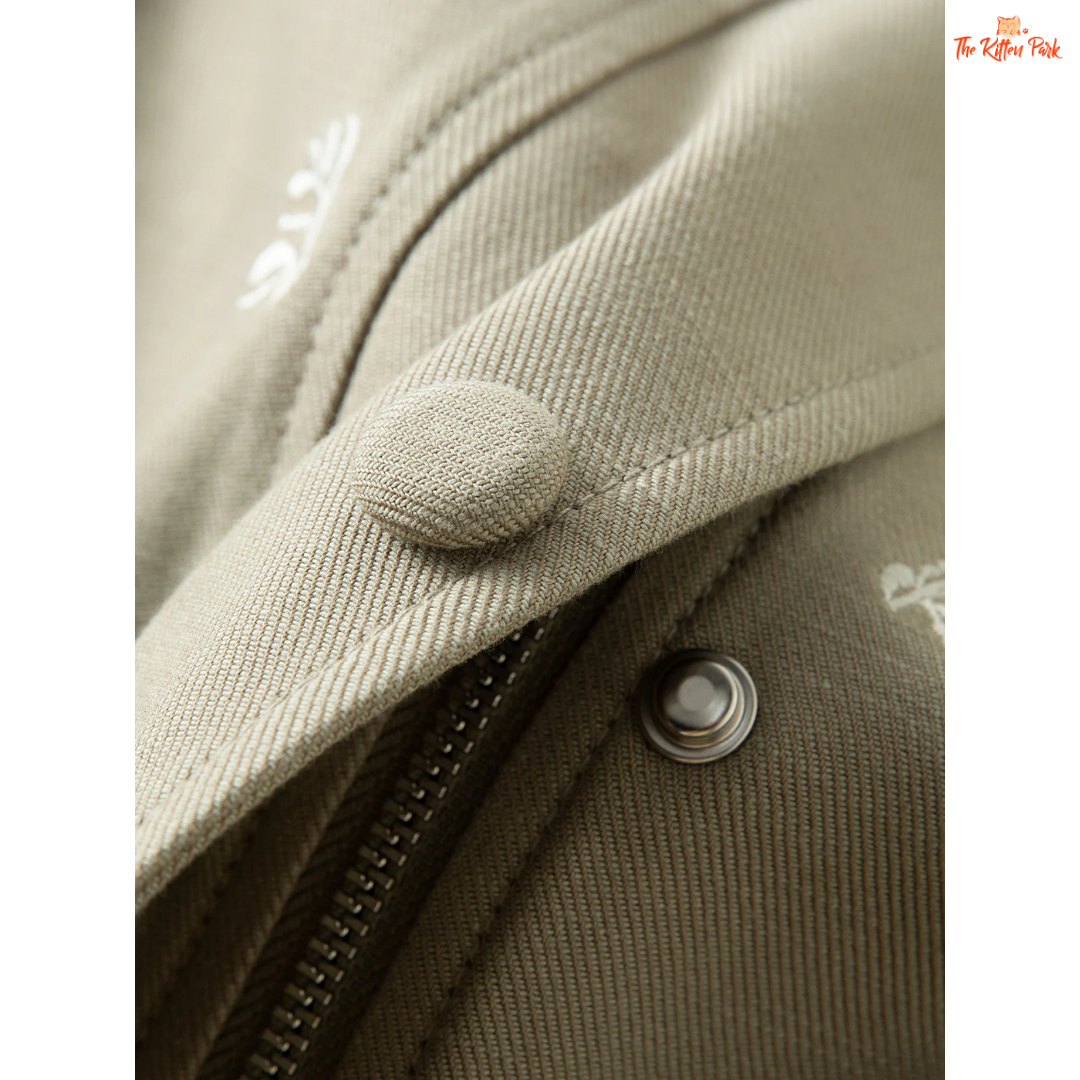 Women’s premium olive green embroidered jacket with zipper closure, turn-down collar, and boho-inspired longline autumn outerwear.