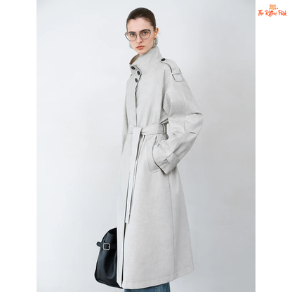 Premium Series Women’s Retro Stand Collar Trench Coat 2026, wide-waisted cotton design with button details, perfect for spring and summer outfits.