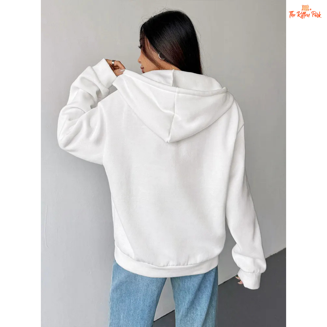 Cozy printed lace-up zipper hoodie coat for women with artificial fur lining and streetwear style, perfect for autumn.