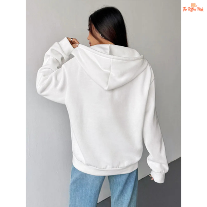 Cozy printed lace-up zipper hoodie coat for women with artificial fur lining and streetwear style, perfect for autumn.
