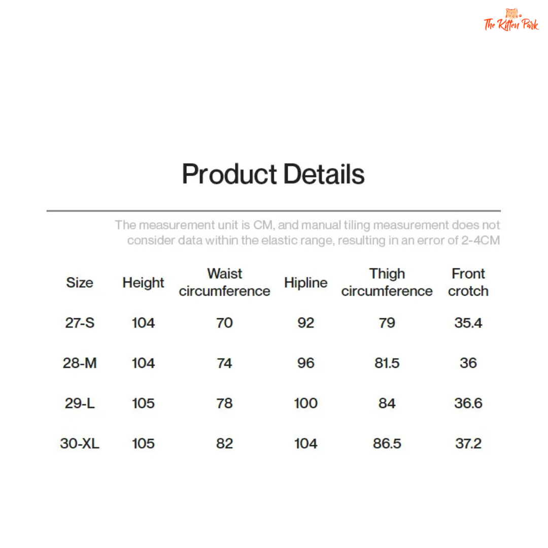 Product details table with size measurements in centimeters