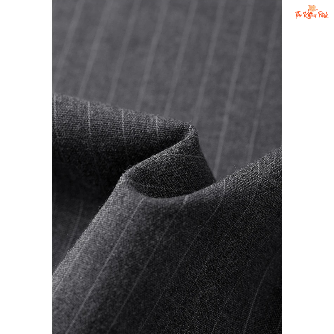 Retro Striped Wide Leg Pants – Dark Gray with straight loose fit, mid waist, button fly, and floor-length striped design for office autumn/winter wear.