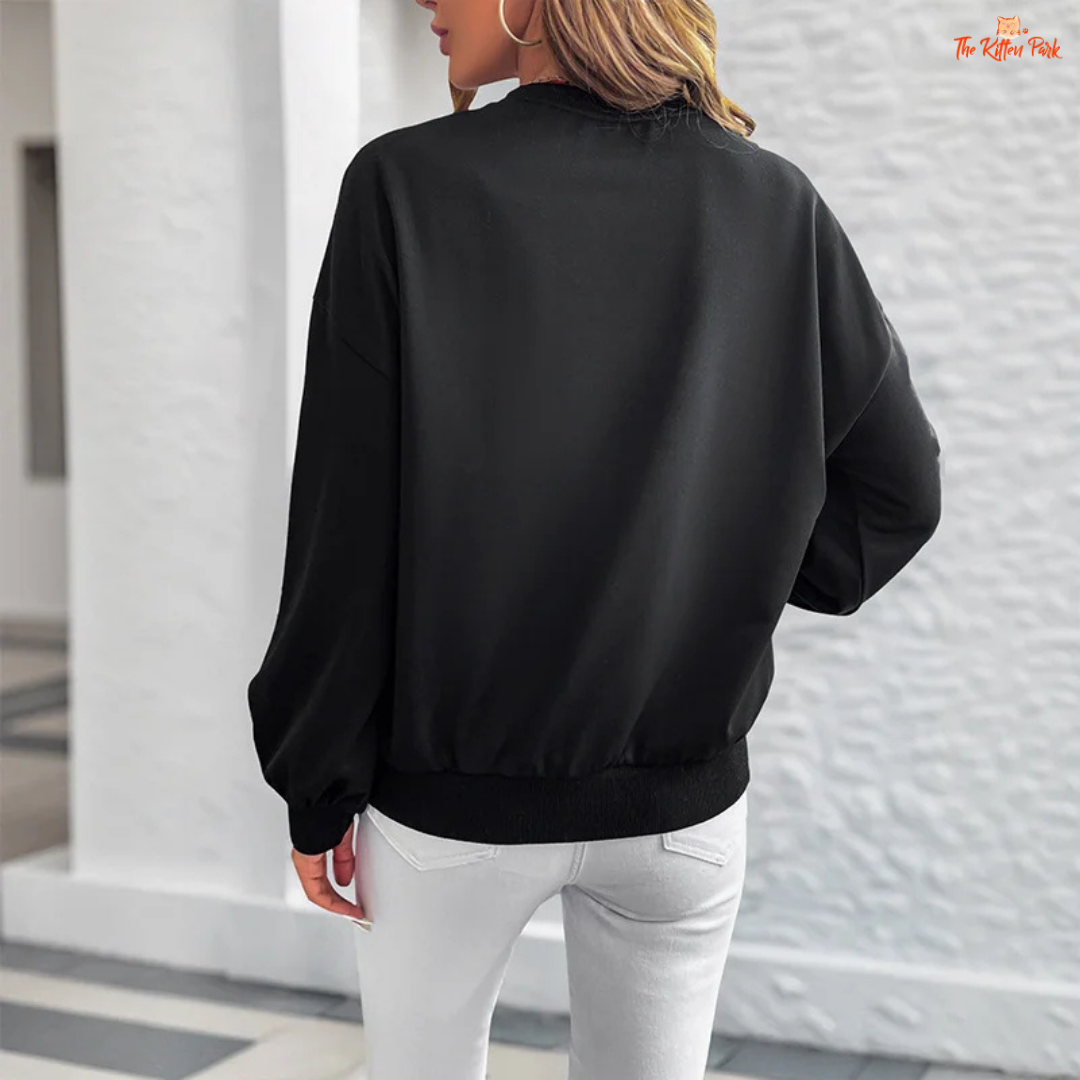 Romantic Love Print Sweatshirt with loose fit, round neck, full sleeves, and thick polyester fabric for cozy autumn-winter wear.