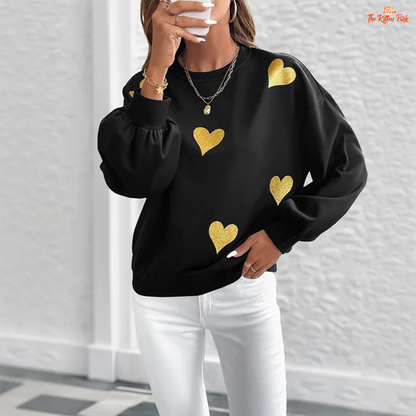 Romantic Love Print Sweatshirt with loose fit, round neck, full sleeves, and thick polyester fabric for cozy autumn-winter wear.