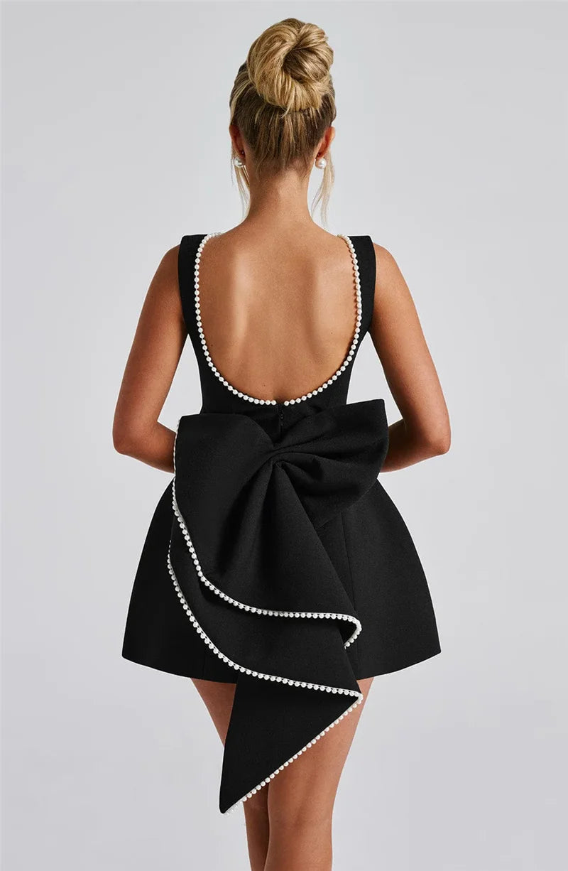 Luxe Bow Pearl Mini Dress