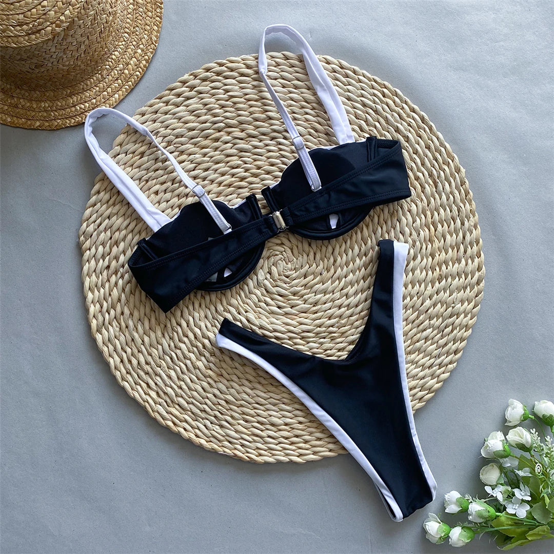 Black & White High Cut Bikini Set