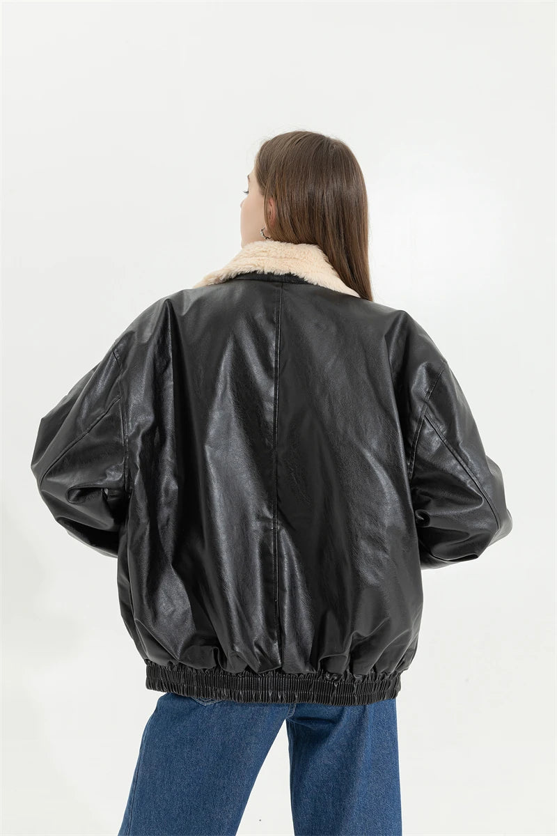 Retro Luxe Fur-Lined Leather Jacket