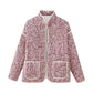 Floral Harmony Stand Collar Quilted Elegance Jacket