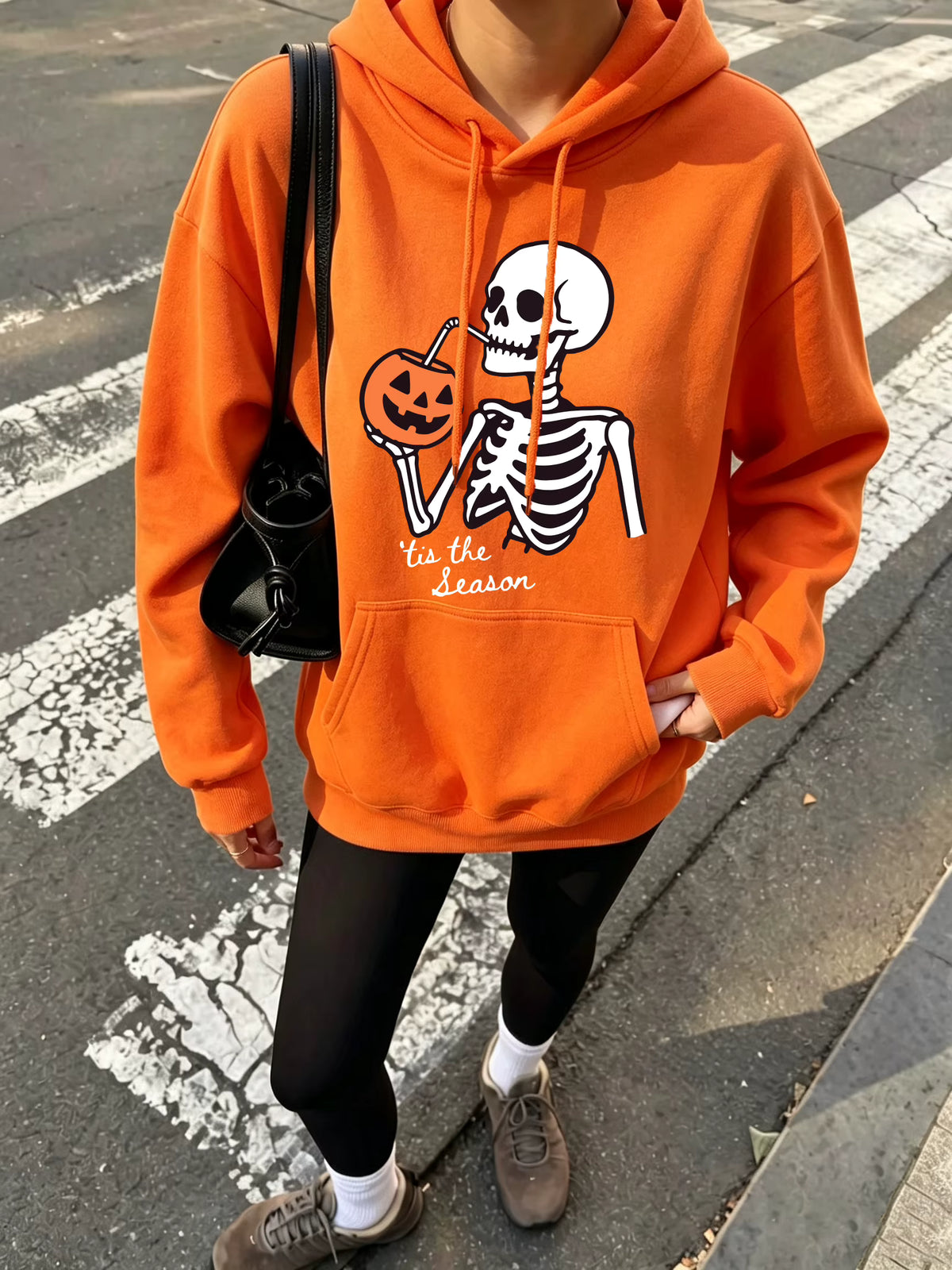 Cute Halloween Street Style: Skeleton Drinking Pumpkin Hoodie