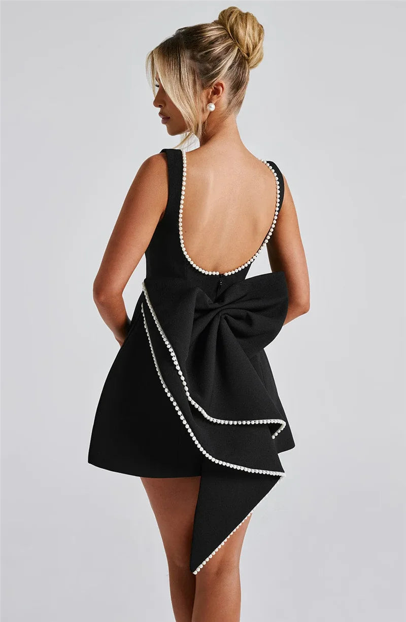 Luxe Bow Pearl Mini Dress