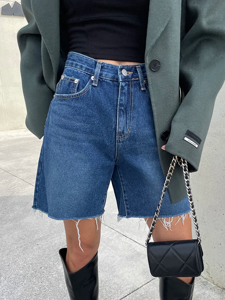 Classic Casual High-Waist Denim Shorts