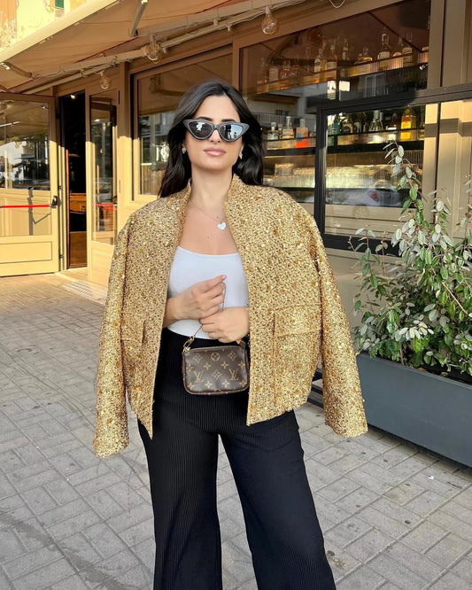 Gold Sequined Luxe Bomber Jacket