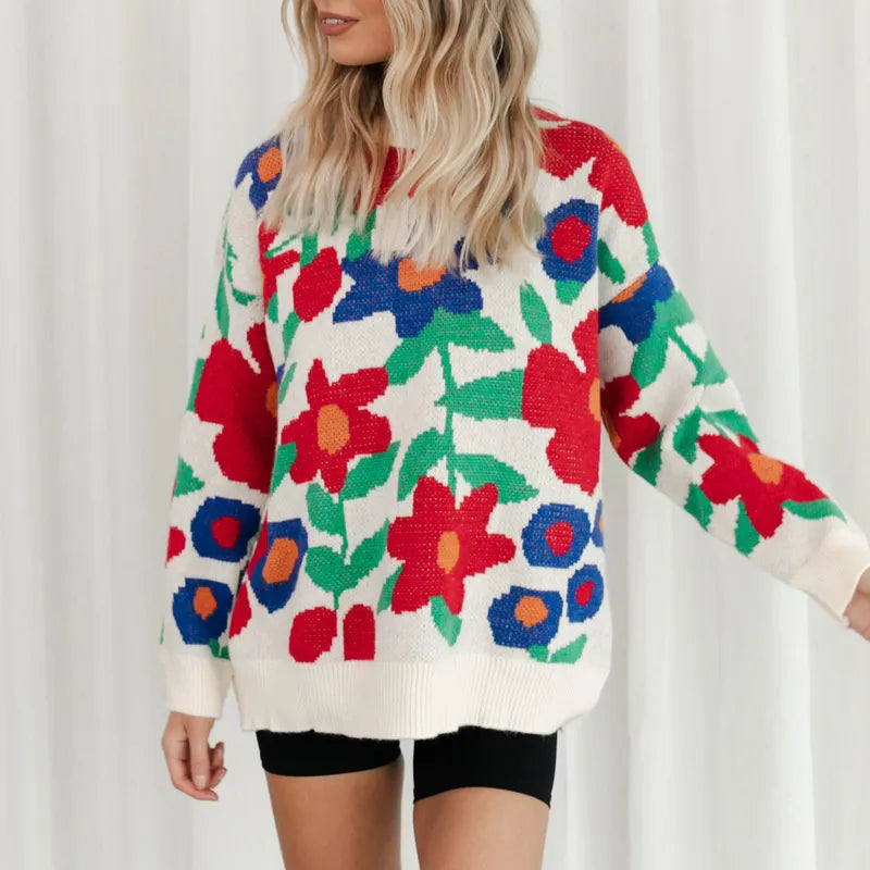 K-Fashion Bloomed Embroidery Knit Sweater
