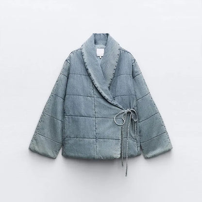 ElegantPlaid Turn-Down Lace Coat