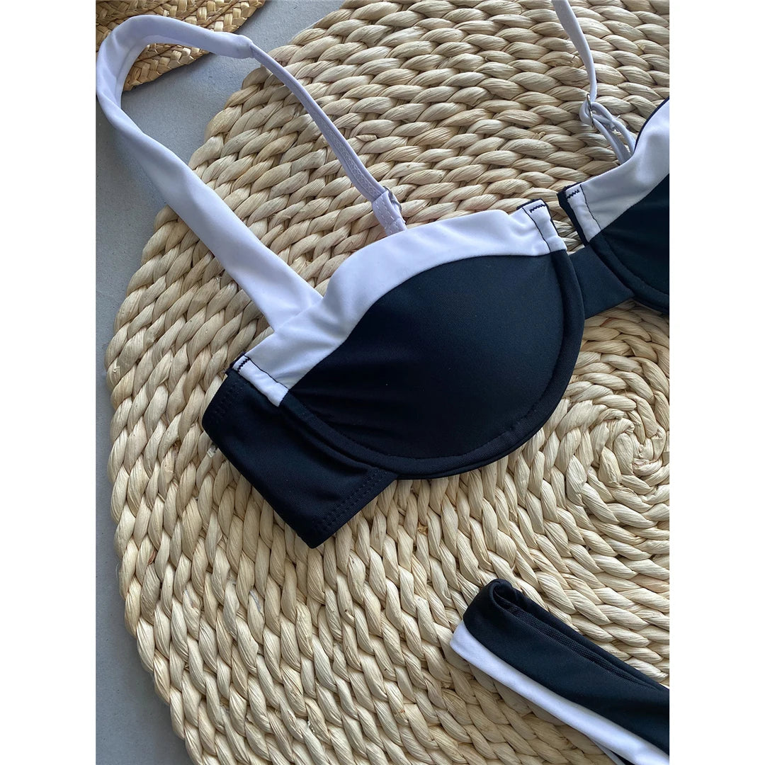 Black & White High Cut Bikini Set