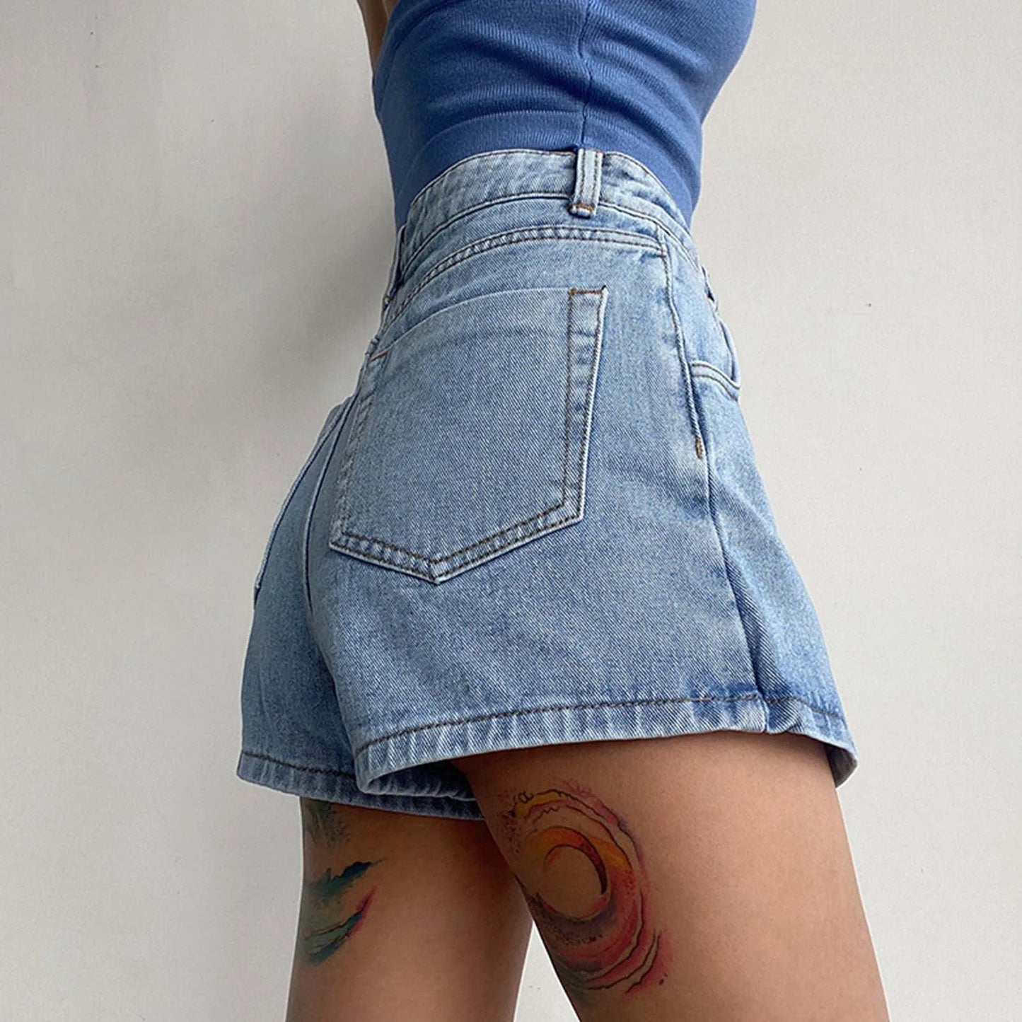 High Waist A-Line Denim Skirt Shorts