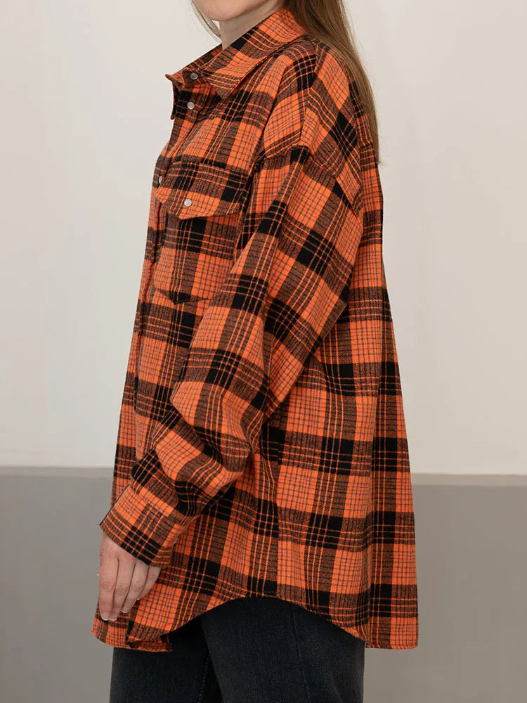 Retro Charm Oversized Plaid Shirt