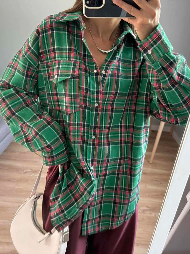 Retro Charm Oversized Plaid Shirt