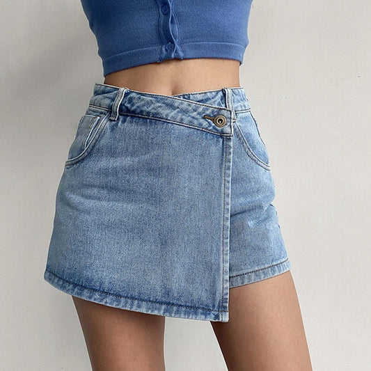 High Waist A-Line Denim Skirt Shorts