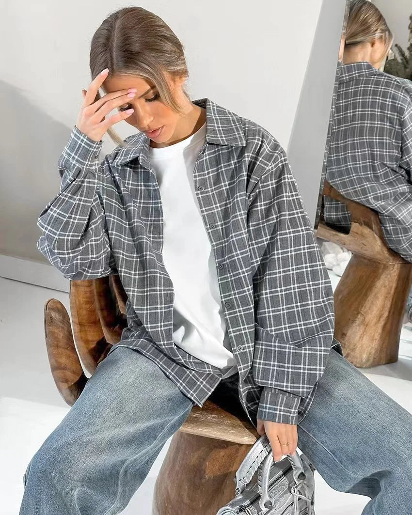 Gray Elegance Checkered Shirt