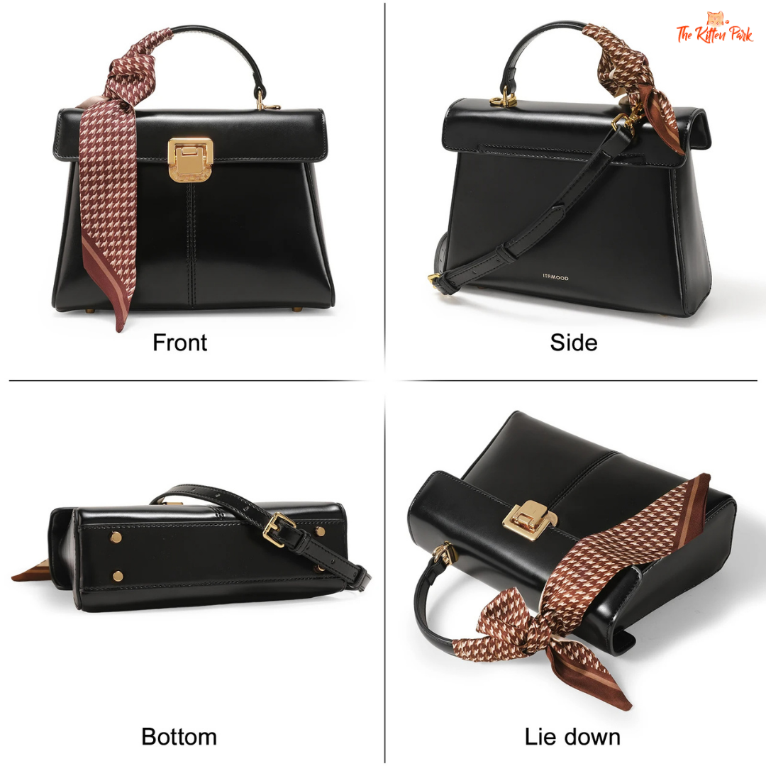 Soft split leather women’s square crossbody bag featuring elegant scarf decor, hasp closure, and fashion-forward minimalist design.